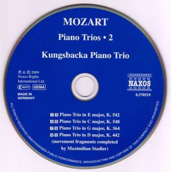 CD Wolfgang Amadeus Mozart: Late Piano Trios (K. 542, K. 548 And K. 564) 283413