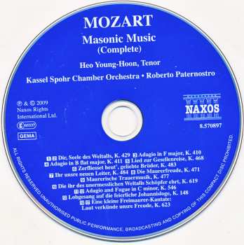 CD Wolfgang Amadeus Mozart: Masonic Music (Complete) 241123