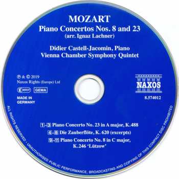 CD Wolfgang Amadeus Mozart:  Piano Concertos Nos.. 8 & 23 (arr. Lachner) 174977