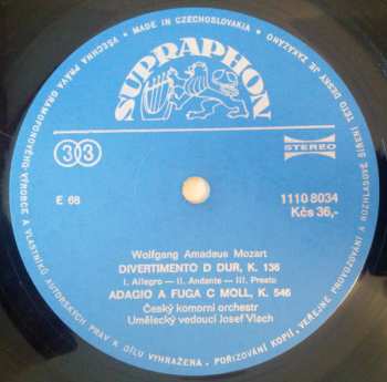 LP Wolfgang Amadeus Mozart: Malá Noční Hudba / Divertimento D Dur / Adagio A Fuga C Moll 560451