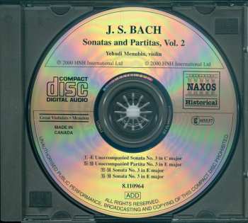 CD Yehudi Menuhin: Sonatas And Partitas, Vol. 2 (Historical Recordings 1934-1944) 339955