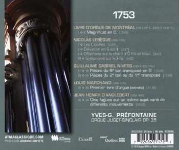 CD Yves-G Préfontaine: 1753: Œuvres Du Livre D'Orgue De Montréal, Lebégue, Nivers, Marchand Et D'Anglebert 659677